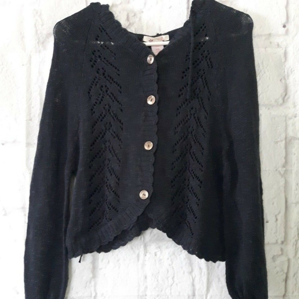 Tulle Black Knit Button Down Cardigan Sweater